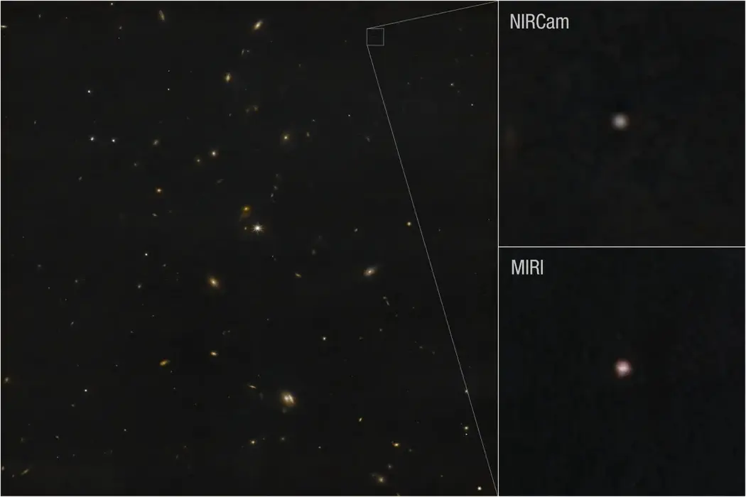 تصویر سیارک 2024 YR4 که توسط تلسکوپ فضایی جیمز وب ناسا با استفاده از هر دو ابزار NIRCam (دوربین فروسرخ نزدیک) و MIRI (ابزار فروسرخ میانی) ثبت شده است | © اعتبار تصویر: NASA/ESA/CSA/STScI