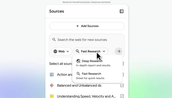 گزینه تحقیق عمیق در NotebookLM