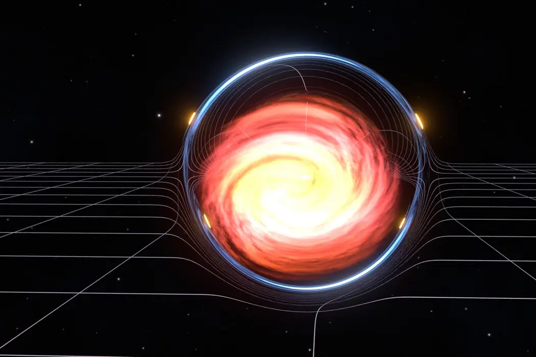 تعبیر هنری یک ابرستارهٔ تک، که از طریق لنز گرانشی یک کهکشان از زمین چهار بار دیده می‌شود.