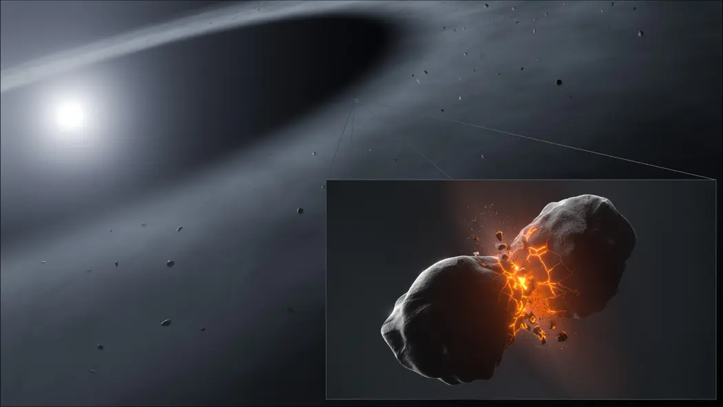 تصویر برخورد دو پلانتیسید در دیسک اطراف‌ستاره‌ای فومالفات.